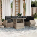 7-tlg. Garten-Sofagarnitur mit Kissen Hellgrau Poly Rattan