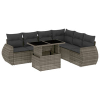 7-tlg. Garten-Sofagarnitur mit Kissen Grau Poly Rattan