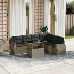 7-tlg. Garten-Sofagarnitur mit Kissen Grau Poly Rattan