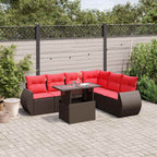 7-teiliges Gartensofa-Set mit Kissen, braun, Polyrattan