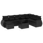 9-tlg. Garten-Sofagarnitur mit Kissen Schwarz Poly Rattan