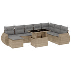 9-tlg. Garten-Sofagarnitur mit Kissen Beige Poly Rattan