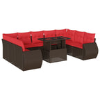 10-teiliges Gartensofa-Set mit Kissen, braun, Polyrattan