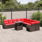 11-teiliges Gartensofa-Set mit Kissen, braun, Polyrattan