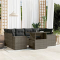 7-tlg. Garten-Sofagarnitur mit Kissen Grau Poly Rattan