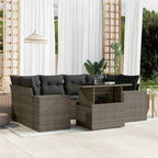7-tlg. Garten-Sofagarnitur mit Kissen Grau Poly Rattan