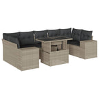 8-tlg. Garten-Sofagarnitur mit Kissen Hellgrau Poly Rattan