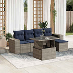 6-teiliges Gartensofa-Set mit Kissen, grau, Polyrattan