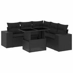 6-tlg. Garten-Sofagarnitur mit Kissen Schwarz Poly Rattan