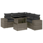 6-tlg. Garten-Sofagarnitur mit Kissen Grau Poly Rattan