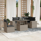6-tlg. Garten-Sofagarnitur mit Kissen Hellgrau Poly Rattan