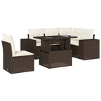 6-tlg. Garten-Sofagarnitur mit Kissen Braun Poly Rattan