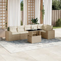 7-tlg. Garten-Sofagarnitur mit Kissen Beige Poly Rattan
