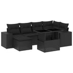 7-tlg. Garten-Sofagarnitur mit Kissen Schwarz Poly Rattan