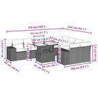 10-teiliges Gartensofa-Set mit Kissen, grau, Polyrattan