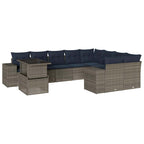 10-teiliges Gartensofa-Set mit Kissen, grau, Polyrattan