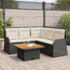 4-tlg. Garten-Lounge-Set mit Kissen Schwarz Poly Rattan