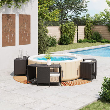 Whirlpool-Umrandung Schwarz Poly-Rattan und Massivholz Akazie