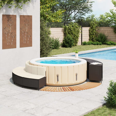 Whirlpool-Umrandung Schwarz Poly-Rattan und Massivholz Akazie