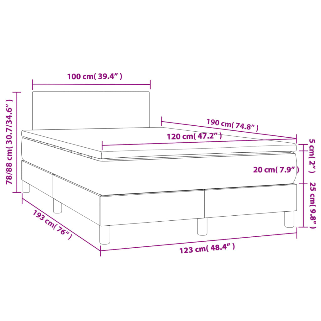 Boxspringbett mit Matratze Hellgrau 120x190 cm Samt