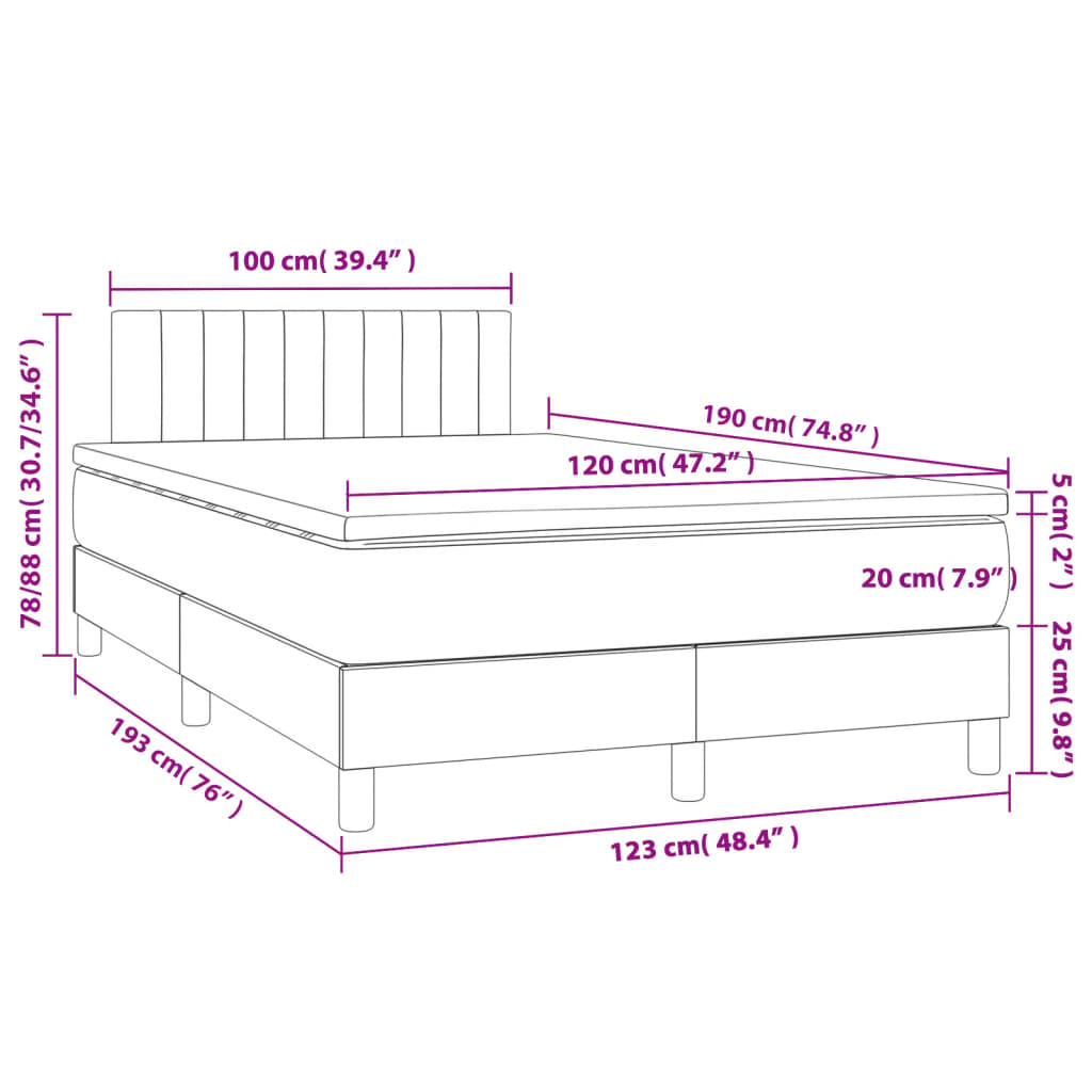 Boxspringbett mit Matratze Dunkelblau 120x190 cm Samt