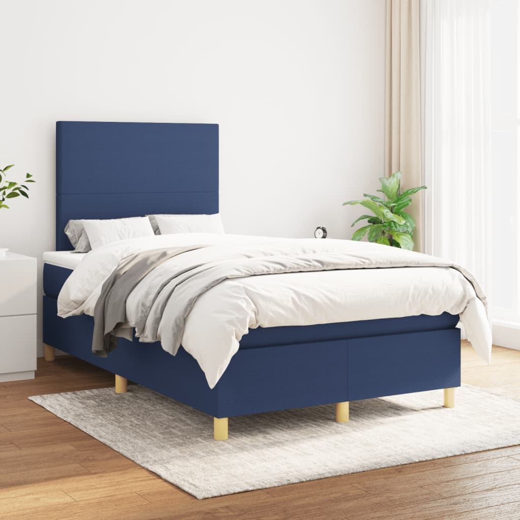 Boxspringbett mit Matratze Blau 120x190 cm Stoff