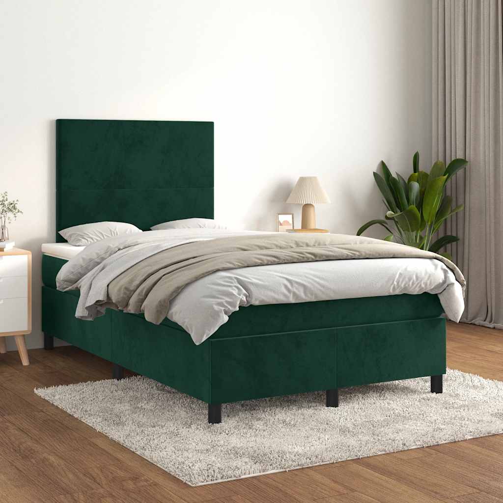 Boxspringbett mit Matratze Dunkelgrün 120x190 cm Samt