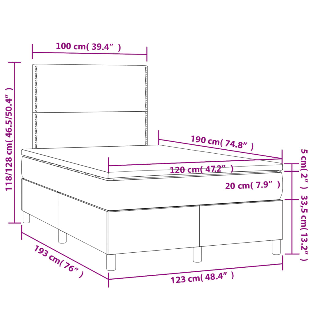 Boxspringbett mit Matratze Schwarz 120x190 cm Samt