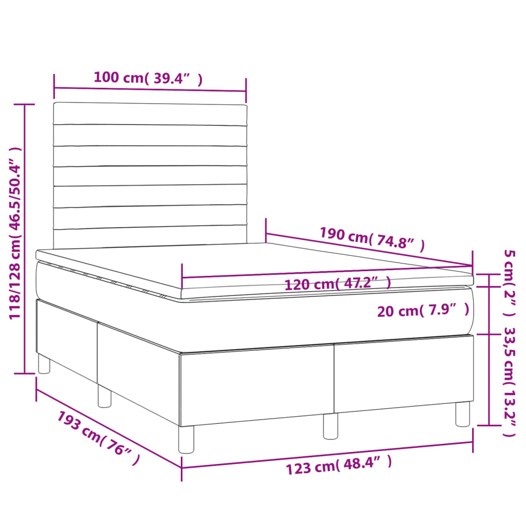 Boxspringbett mit Matratze Schwarz 120x190 cm Samt