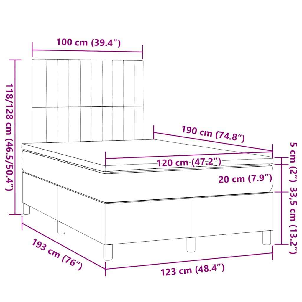 Boxspringbett mit Matratze Dunkelblau 120x190 cm Samt