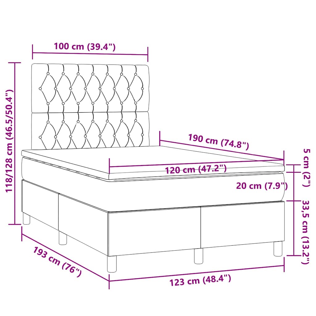 Boxspringbett mit Matratze Hellgrau 120x190 cm Samt