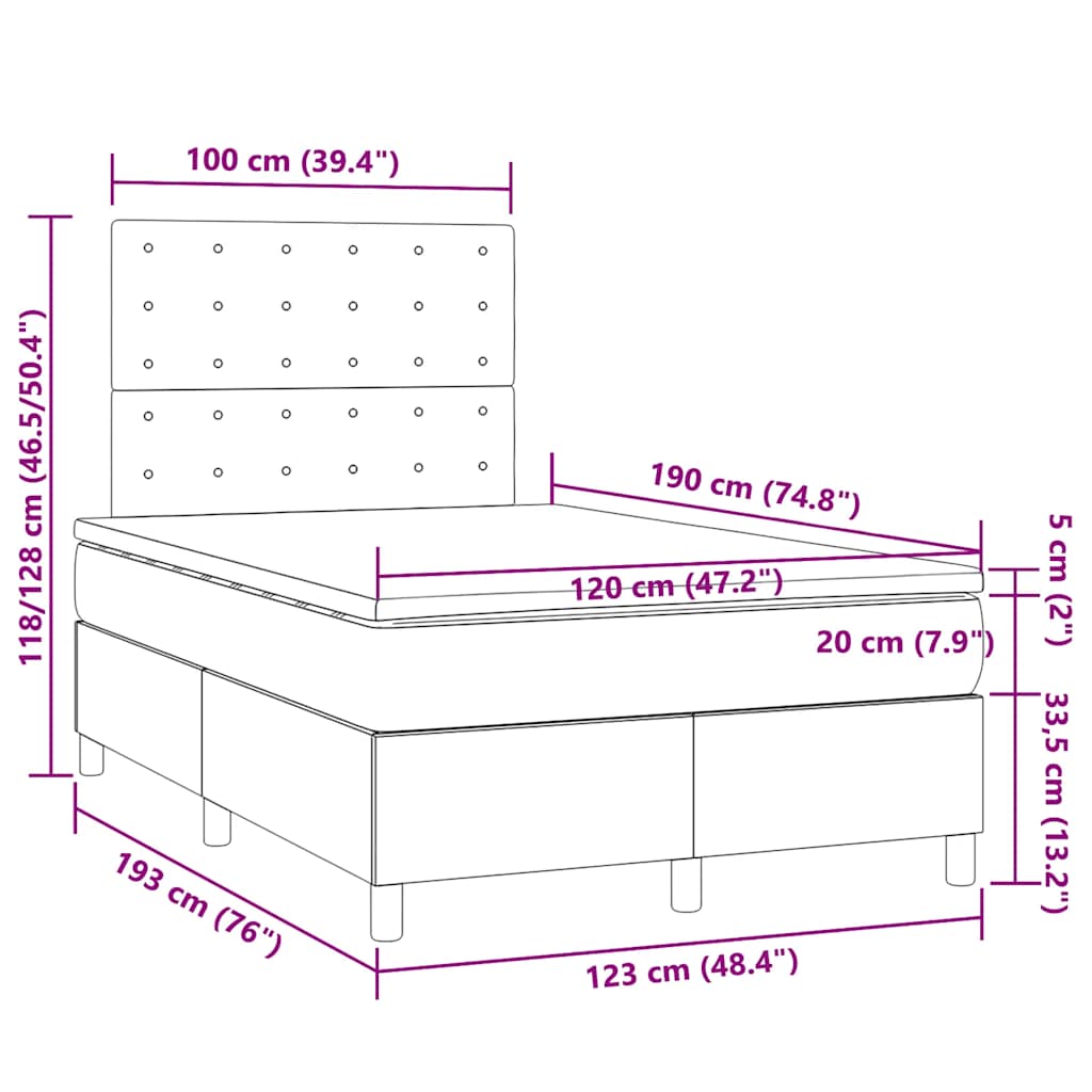 Boxspringbett mit Matratze Hellgrau 120x190 cm Samt