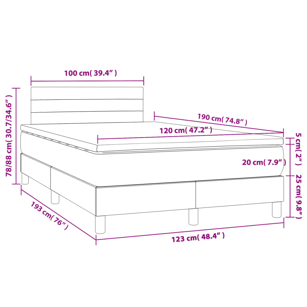 Boxspringbett mit Matratze & LED Blau 120x190 cm Stoff