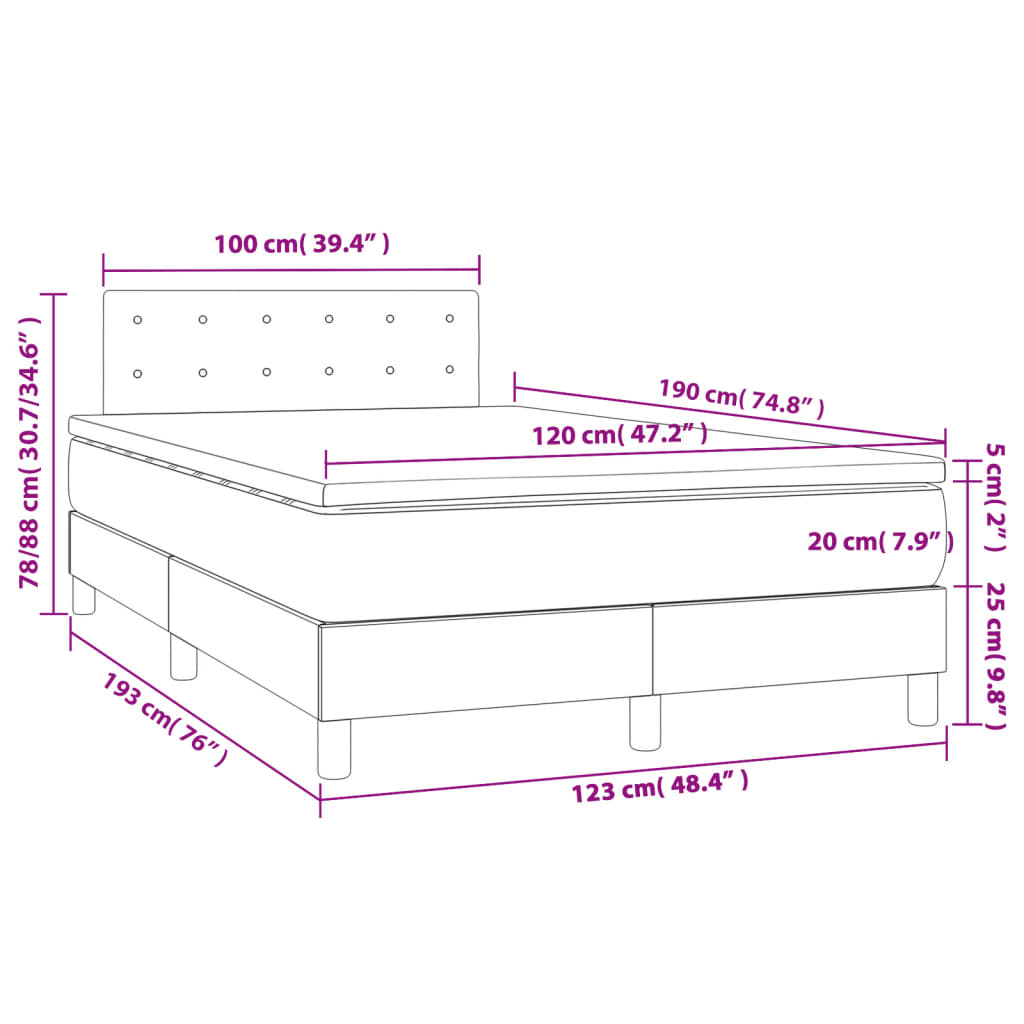 Boxspringbett mit Matratze & LED Blau 120x190 cm Stoff