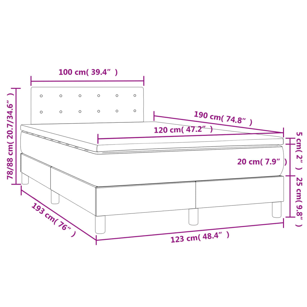 Boxspringbett mit Matratze & LED Blau 120x190 cm Stoff