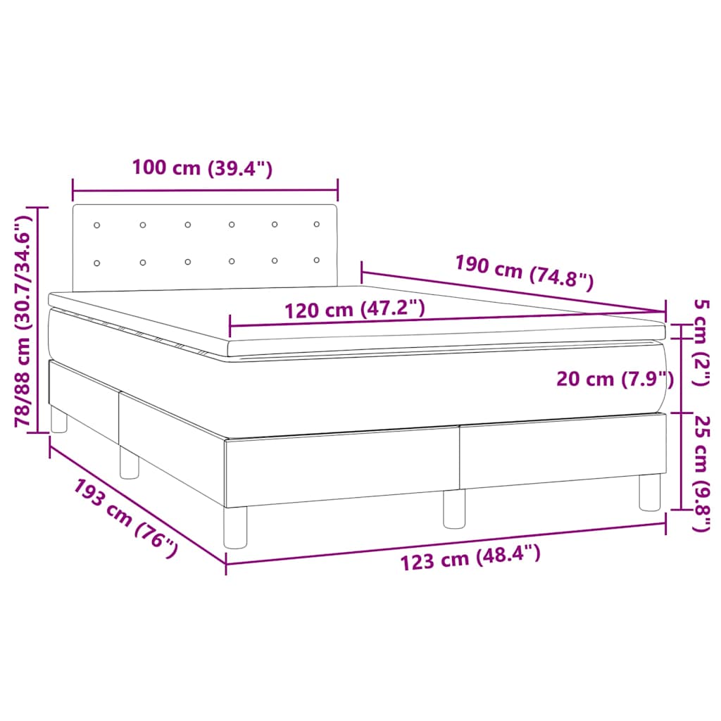 Boxspringbett mit Matratze & LED Weiß 120x190 cm Kunstleder