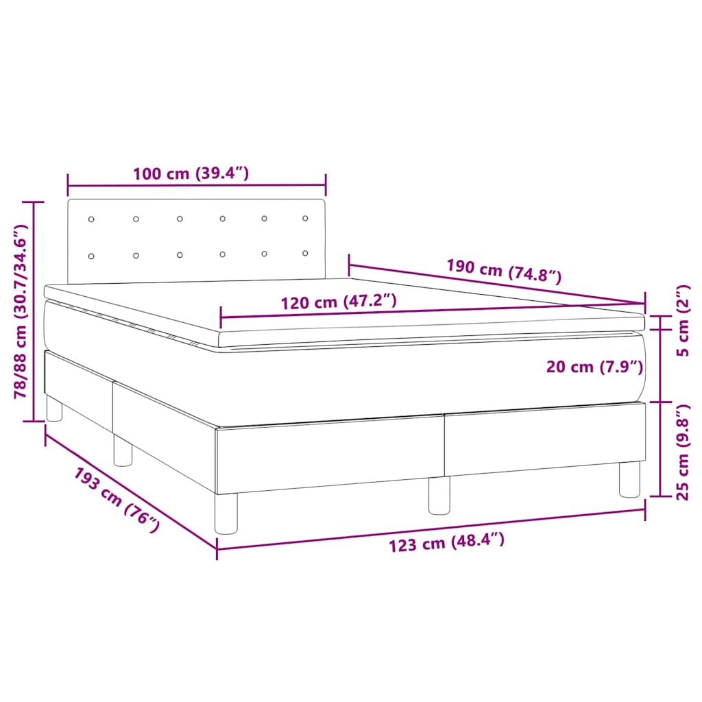 Boxspringbett mit Matratze & LED Grau 120x190 cm Kunstleder
