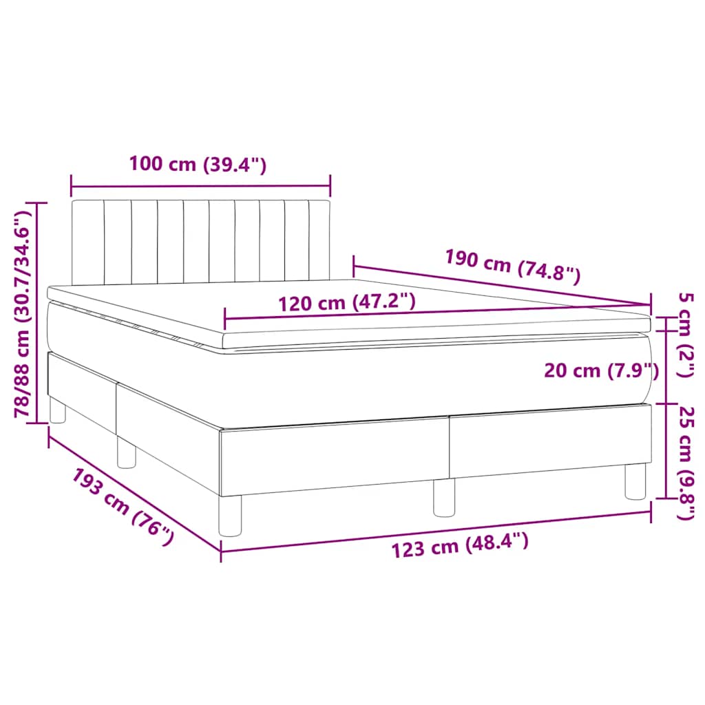 Boxspringbett mit Matratze & LED Rosa 120x190 cm Samt
