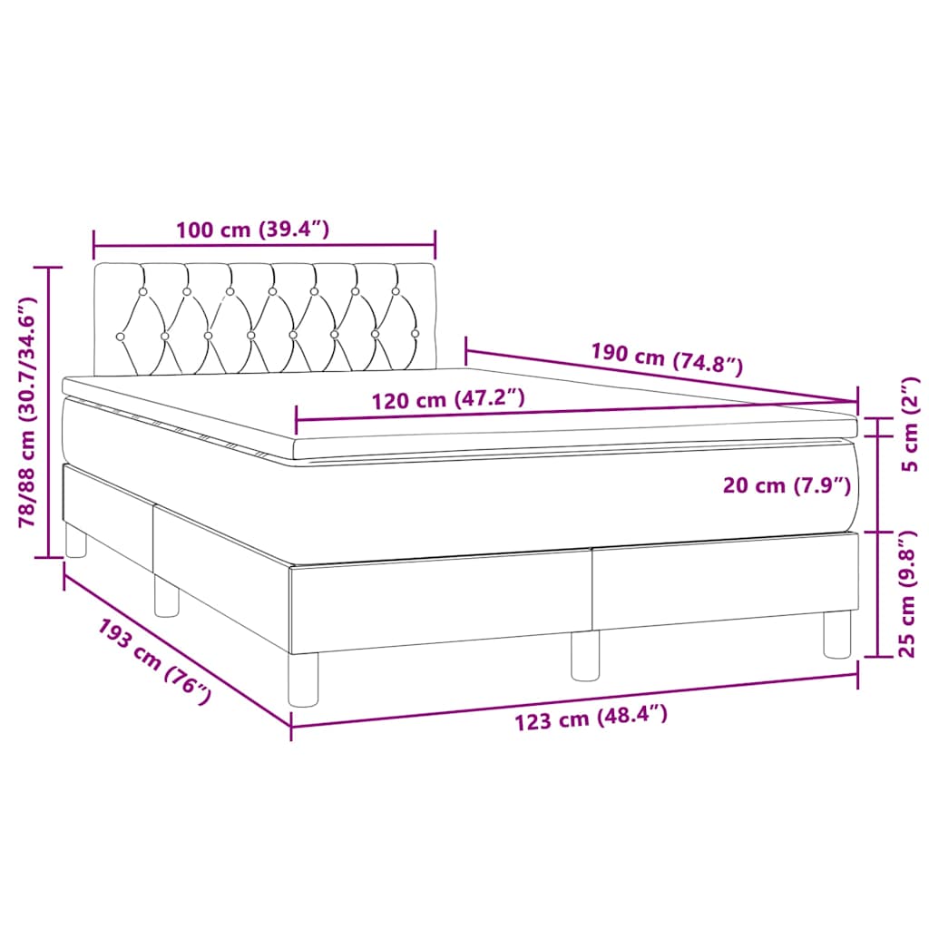 Boxspringbett mit Matratze & LED Dunkelgrau 120x190 cm Samt