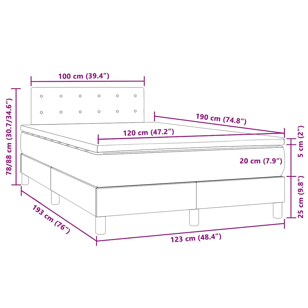 Boxspringbett mit Matratze & LED Dunkelblau 120x190 cm Samt