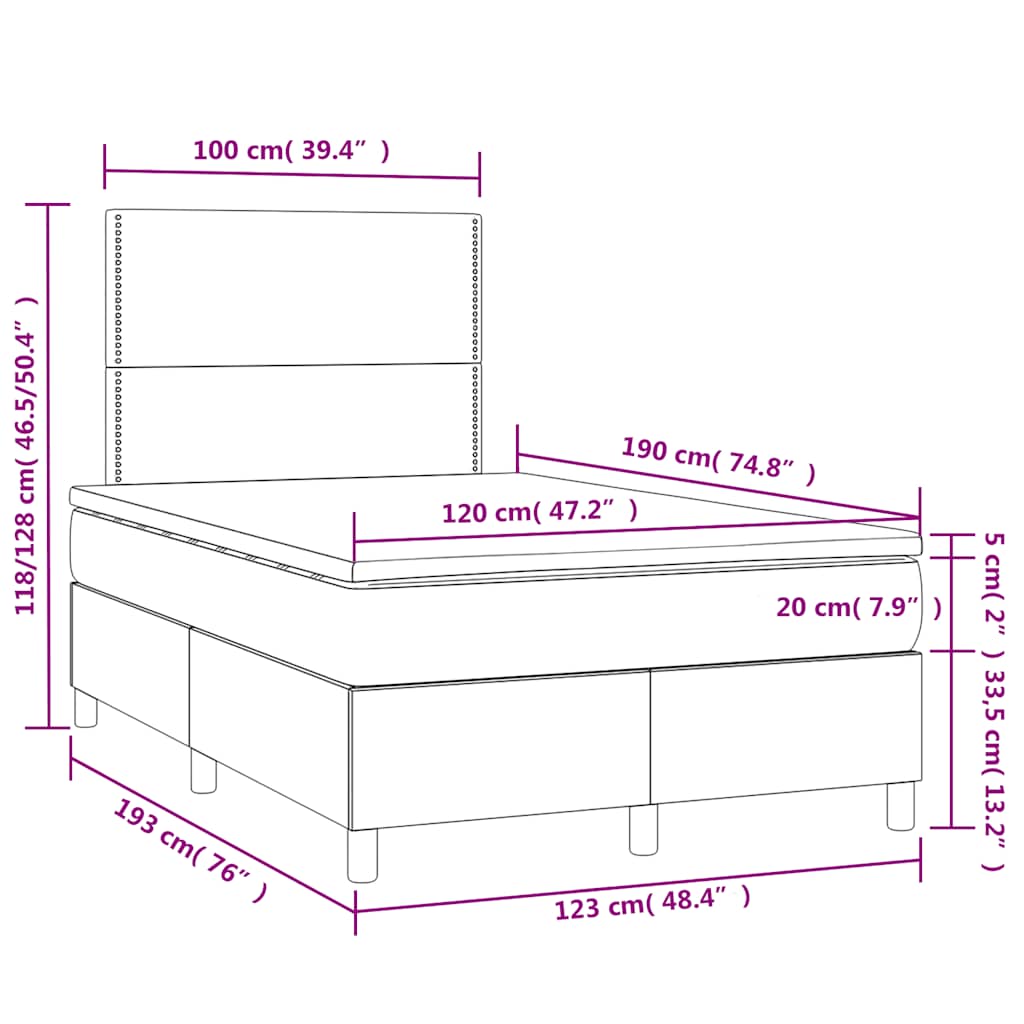 Boxspringbett mit Matratze & LED Dunkelgrau 120x190 cm Stoff