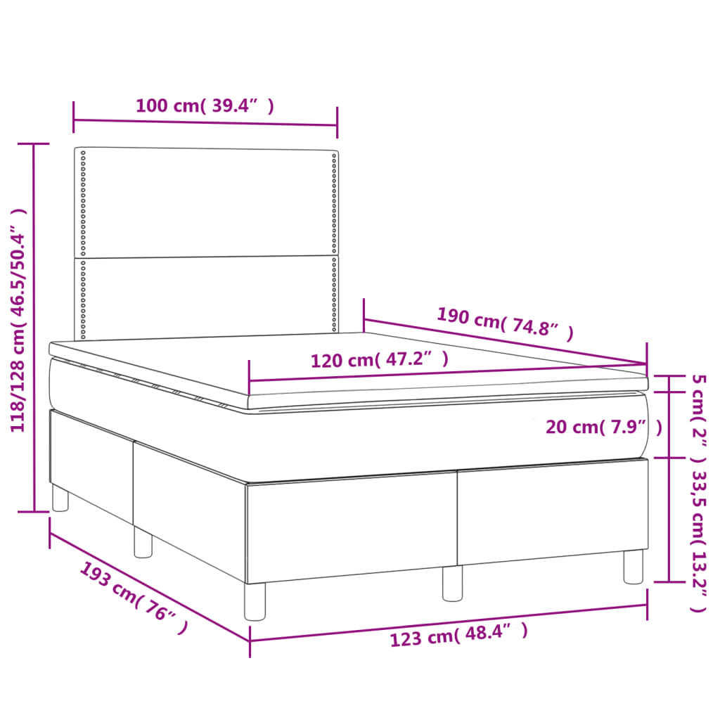 Boxspringbett mit Matratze & LED Blau 120x190 cm Stoff