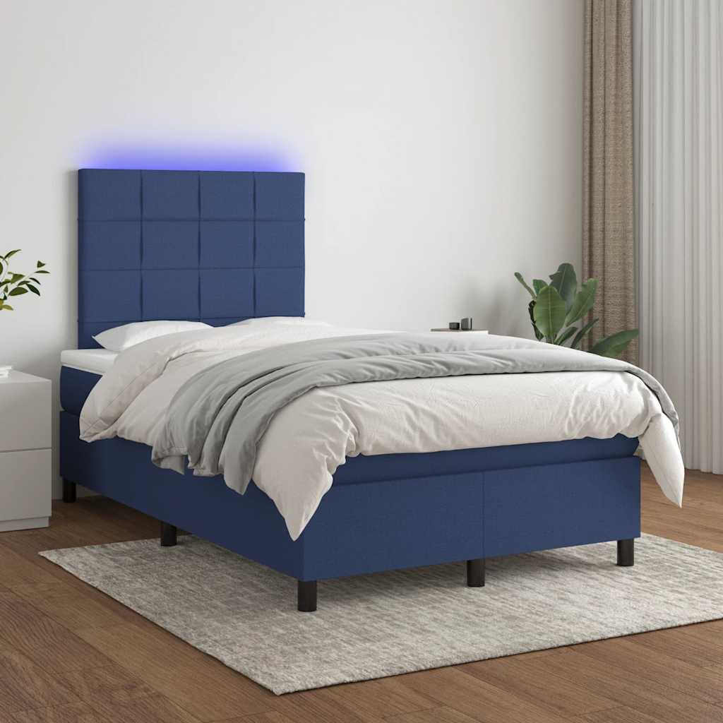 Boxspringbett mit Matratze & LED Blau 120x190 cm Stoff