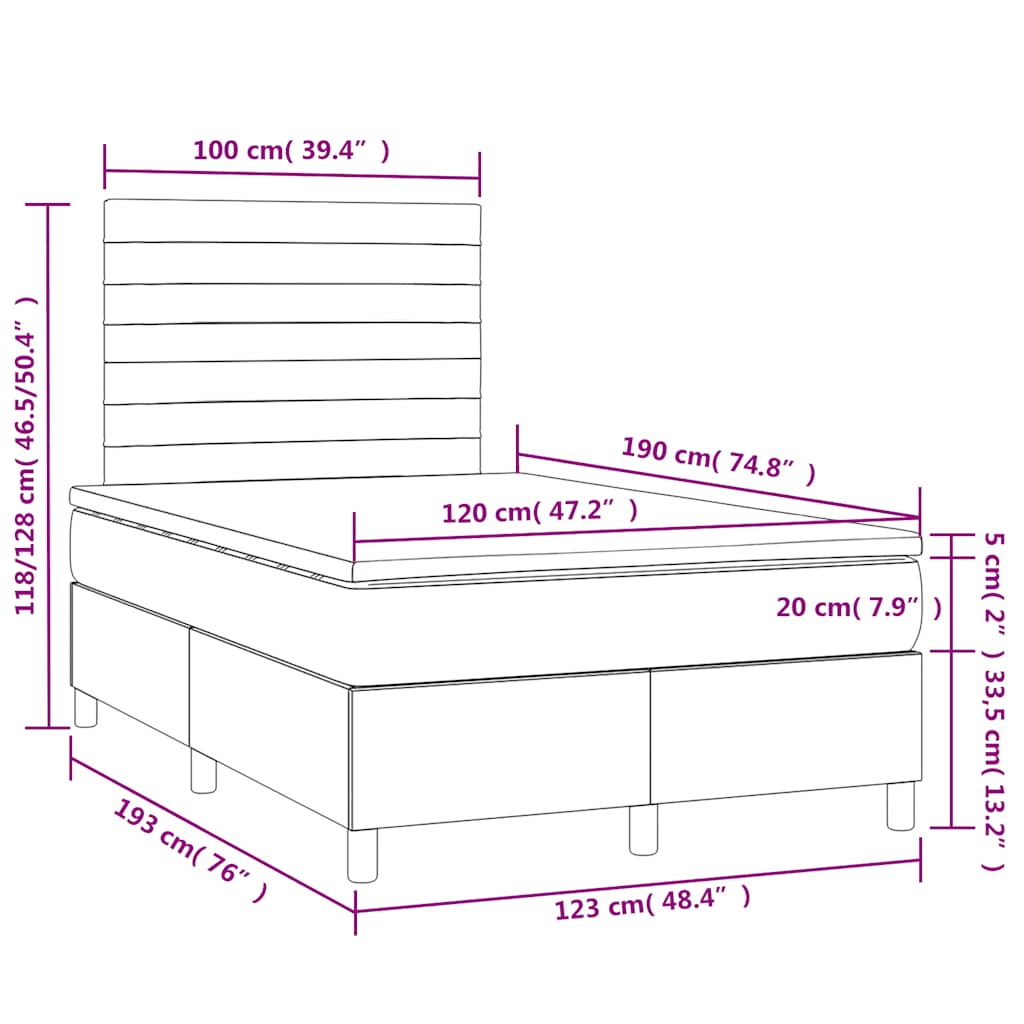 Boxspringbett mit Matratze & LED Dunkelbraun 120x190 cm Stoff