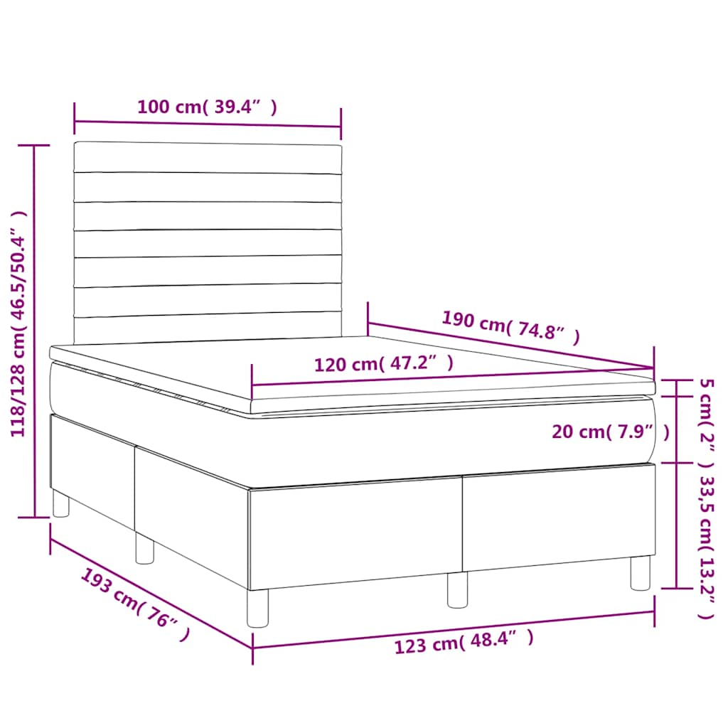 Boxspringbett mit Matratze & LED Blau 120x190 cm Stoff