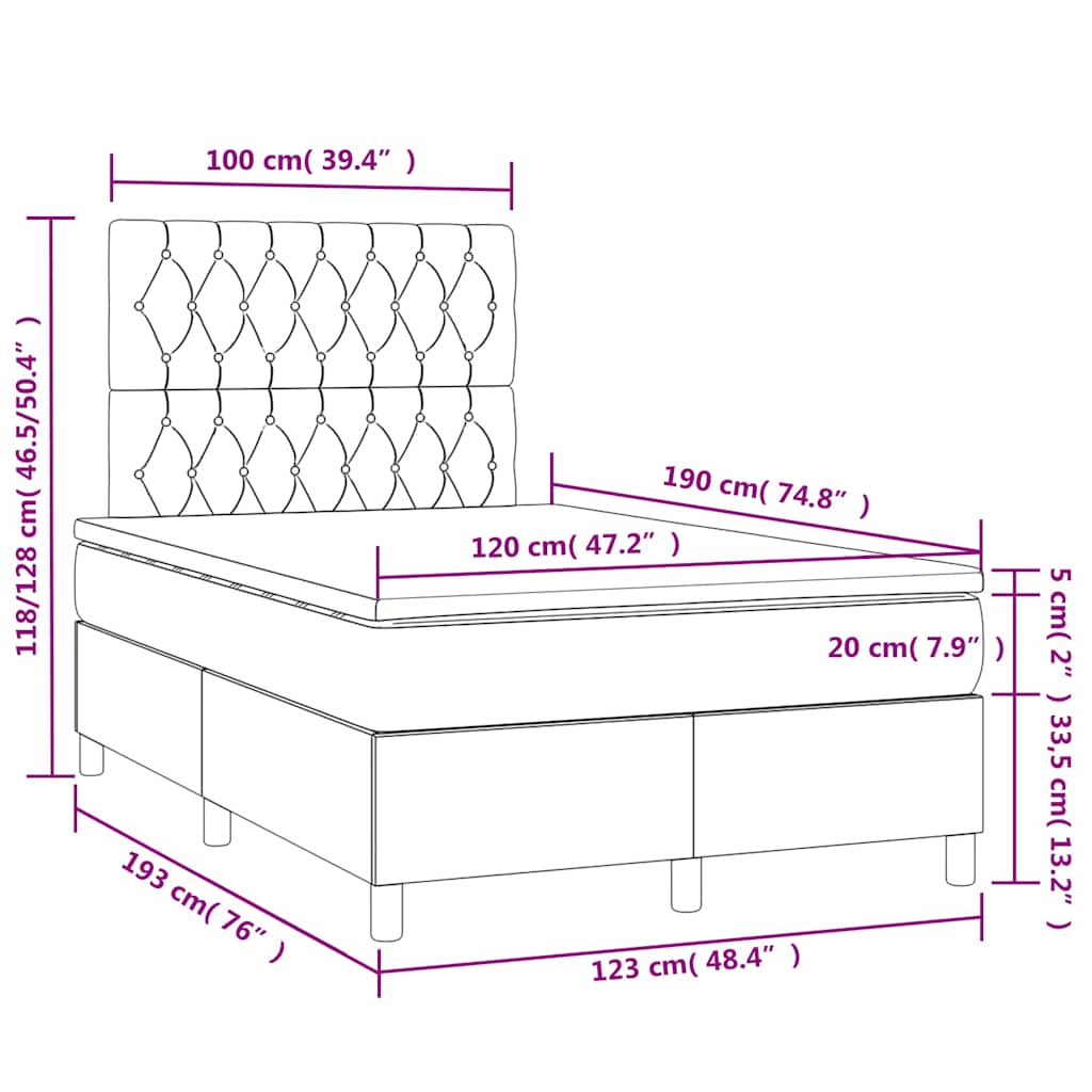 Boxspringbett mit Matratze & LED Dunkelgrau 120x190 cm Stoff