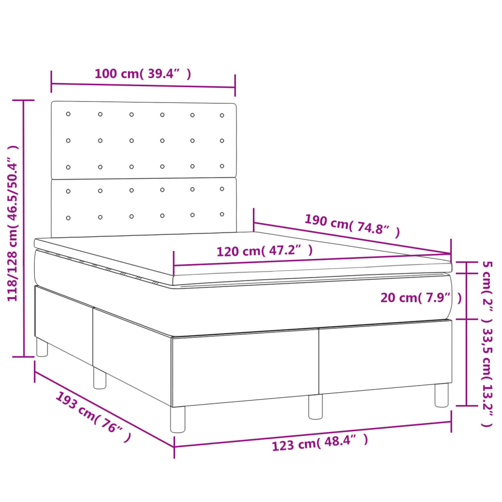 Boxspringbett mit Matratze & LED Blau 120x190 cm Stoff