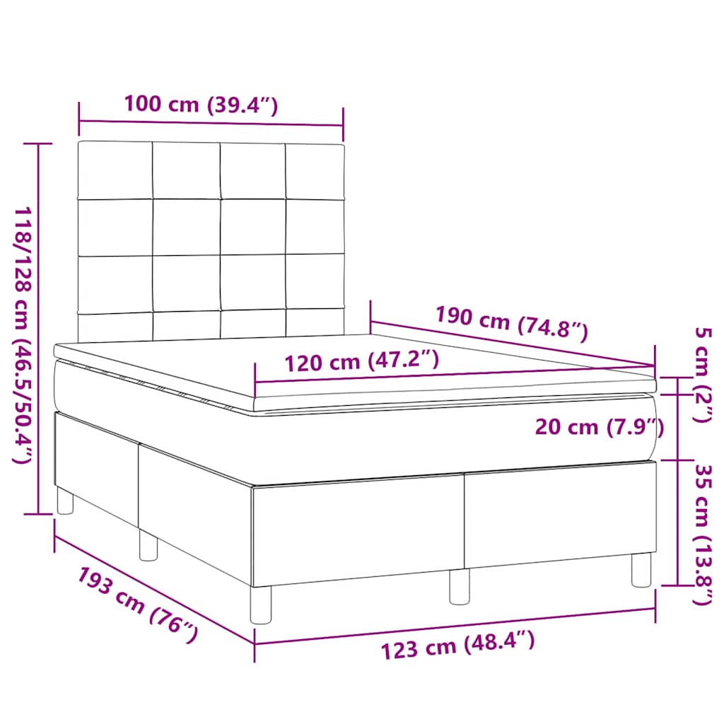 Boxspringbett mit Matratze & LED Taupe 120x190 cm Stoff
