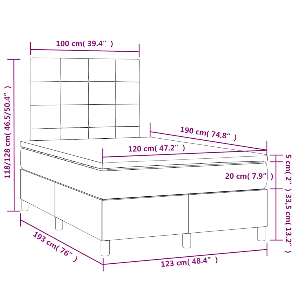 Boxspringbett mit Matratze & LED Blau 120x190 cm Stoff