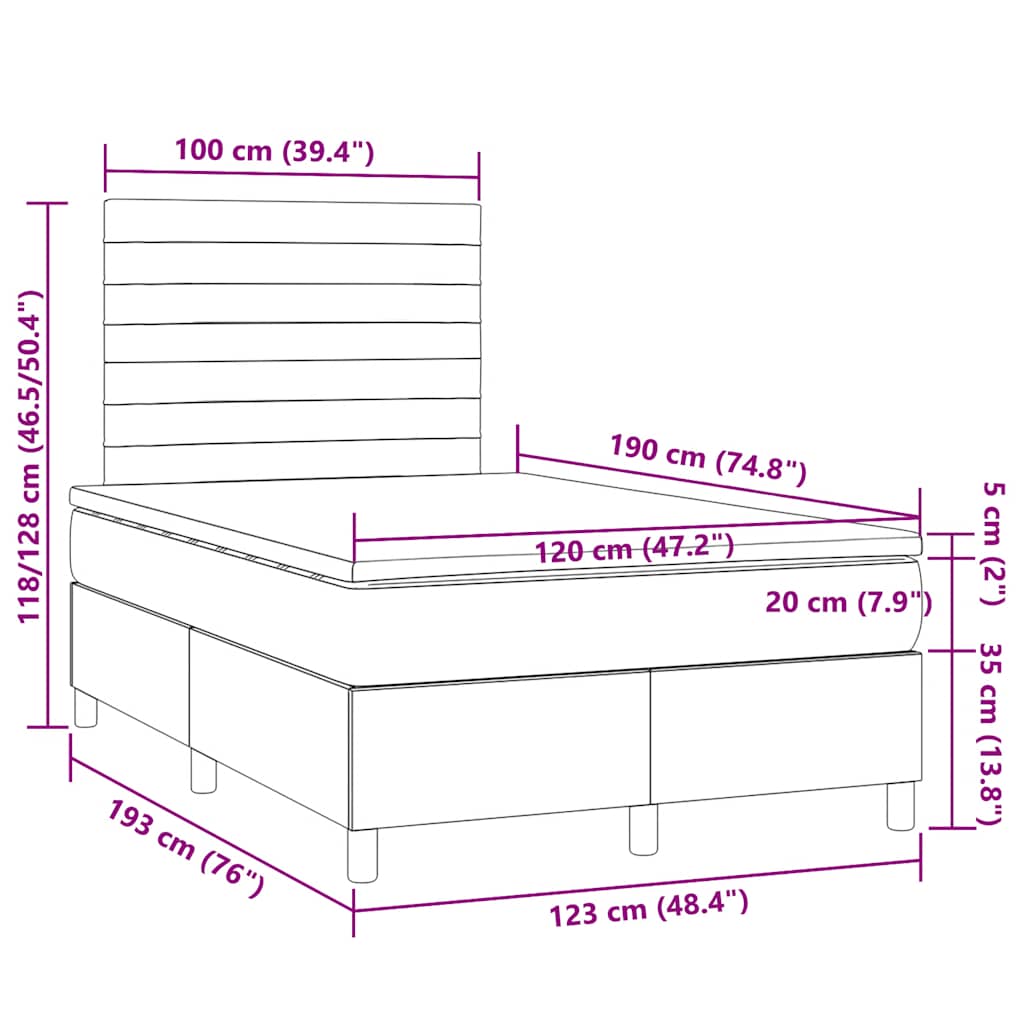 Boxspringbett mit Matratze & LED Creme 120x190 cm Stoff
